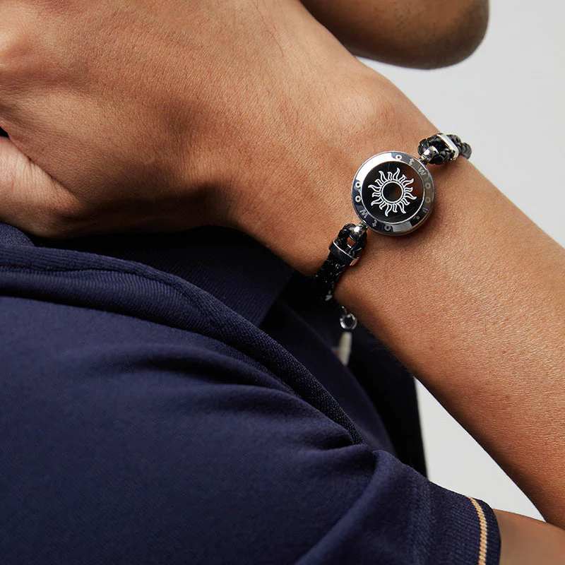 Sonne & Mond Serie - Touch Armbänder mit geflochtenem Lederseil (Schwarz+Schwarz) - Image 6
